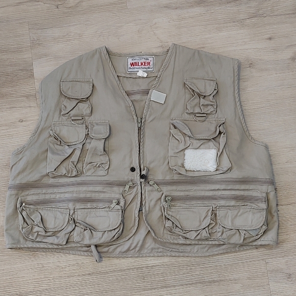 WALKER Men's Vintage Utility Sporting Vest in Cream Large - Picture 1 of 9